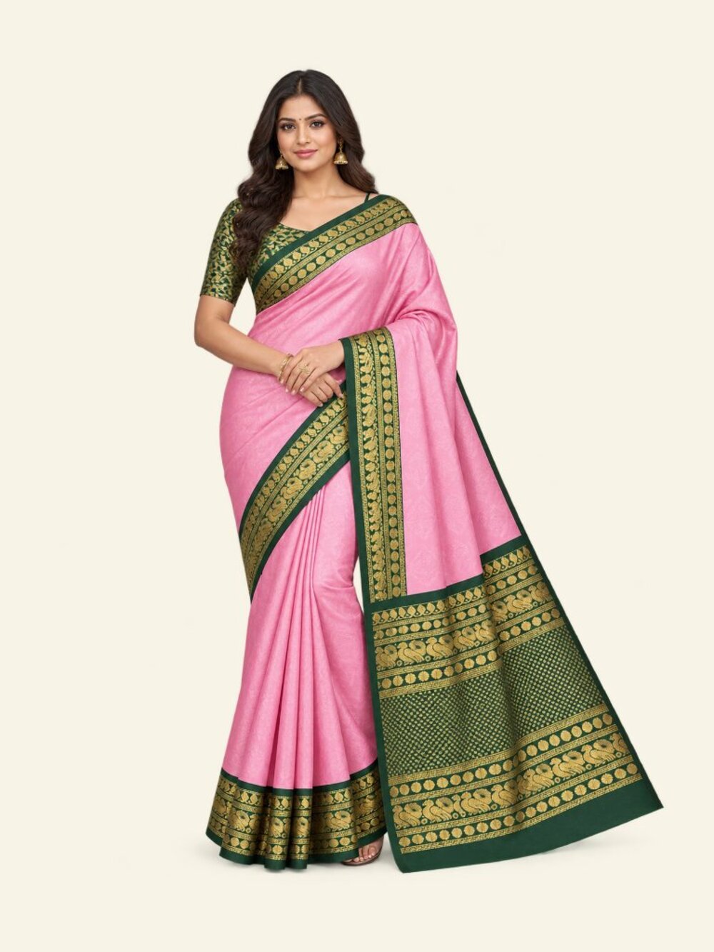 Copper Silk Saree with Unstitched Blouse, Cultural Wear for Women